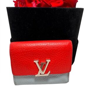 Louis Vuitton Capucines XS Wallet Taurillon Leather Red & Icy Blue